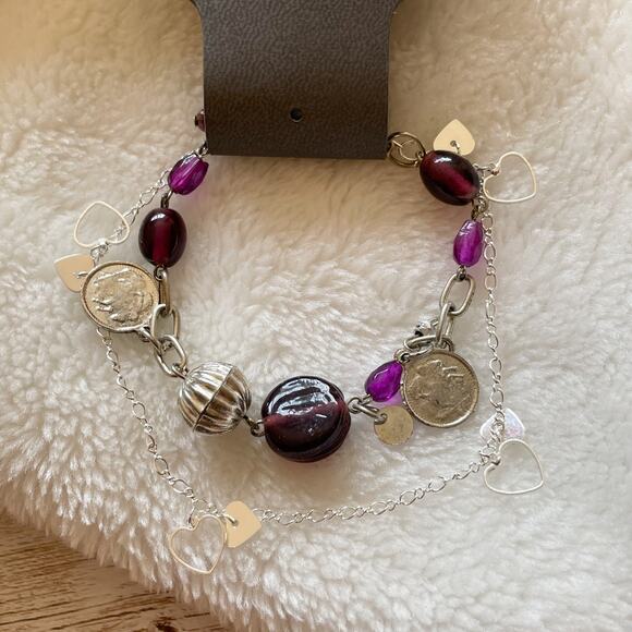 Express Beaded Charm Bracelet and Anklet Set Silver Tone Purple New - Picture 3 of 12